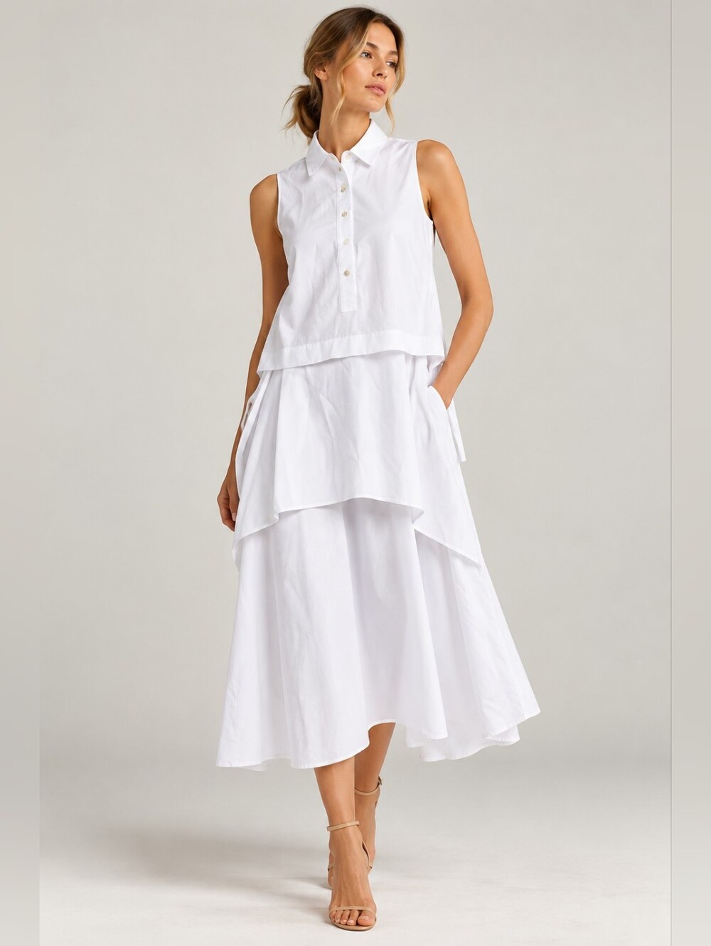 Marissa Webb Sleeveless Button-Up Layered High Low White Top Size S
